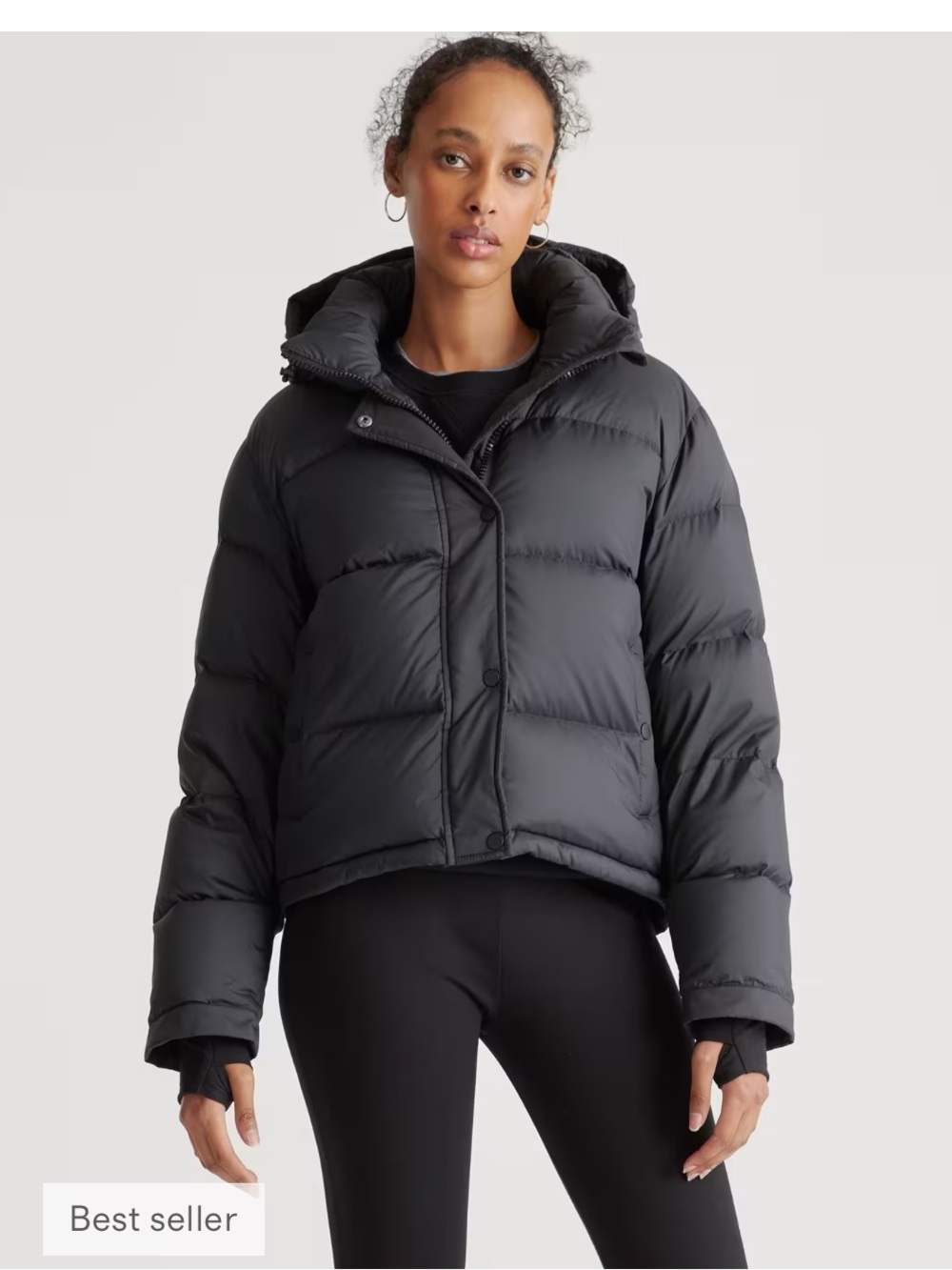 Quince Black Cropped Hooded Puffer Jacket
